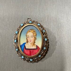 ANTIQUE 800 SILVER PENDANT/BROOCH HAND PAINTED